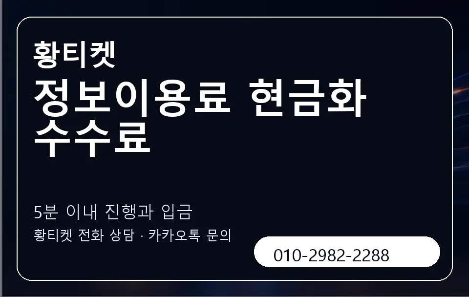 정보이용료 현금화 수수료 황티켓 캐러셀 6