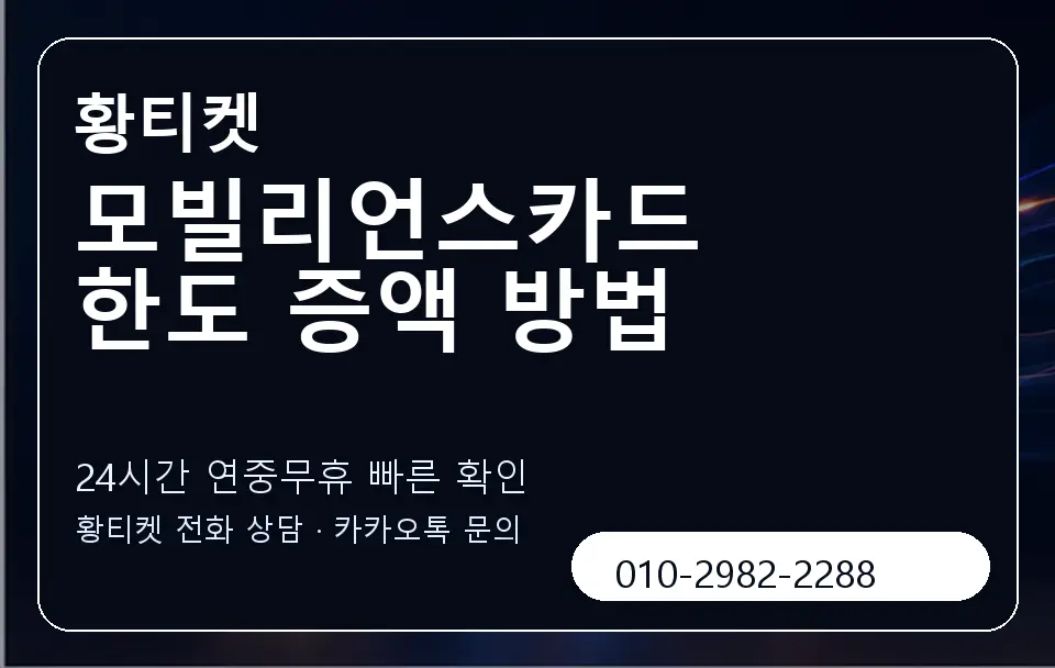모빌리언스카드 한도 증액 방법 황티켓 캐러셀 2