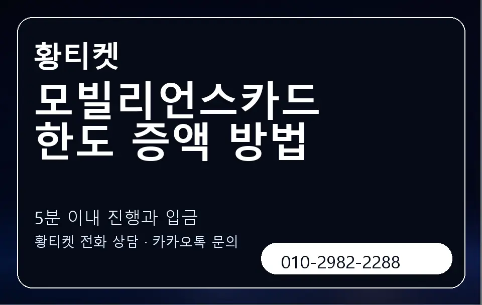 모빌리언스카드 한도 증액 방법 황티켓 캐러셀 6