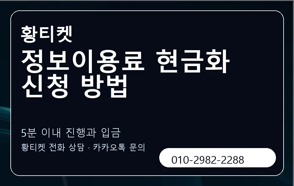 정보이용료 현금화 신청 방법 황티켓 캐러셀 6