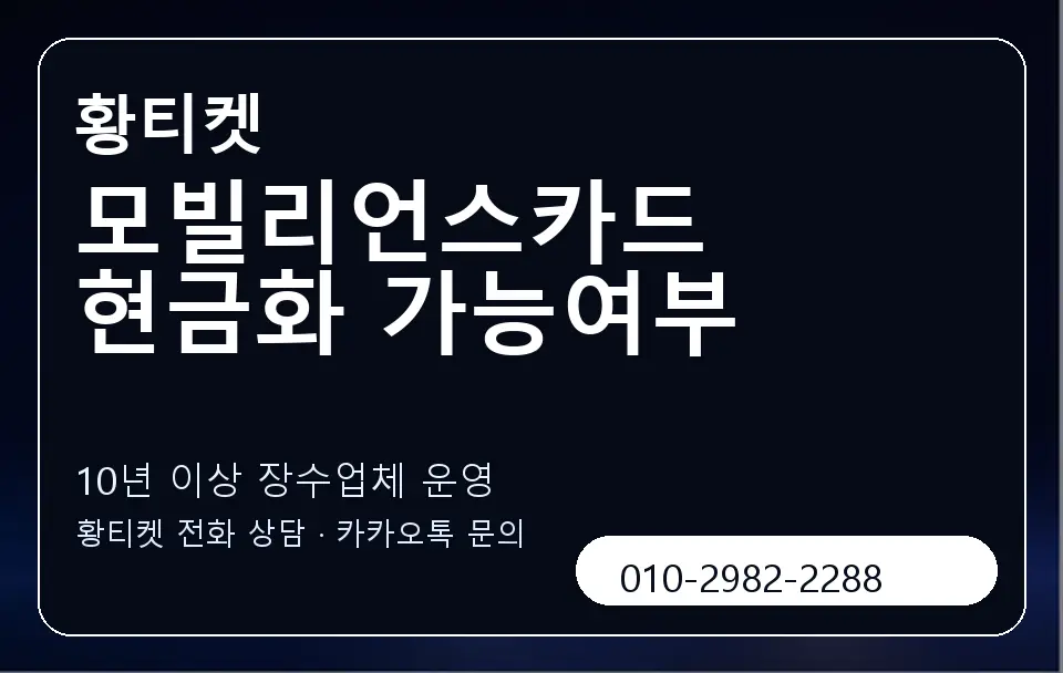 모빌리언스카드 현금화 가능여부 황티켓 캐러셀 5